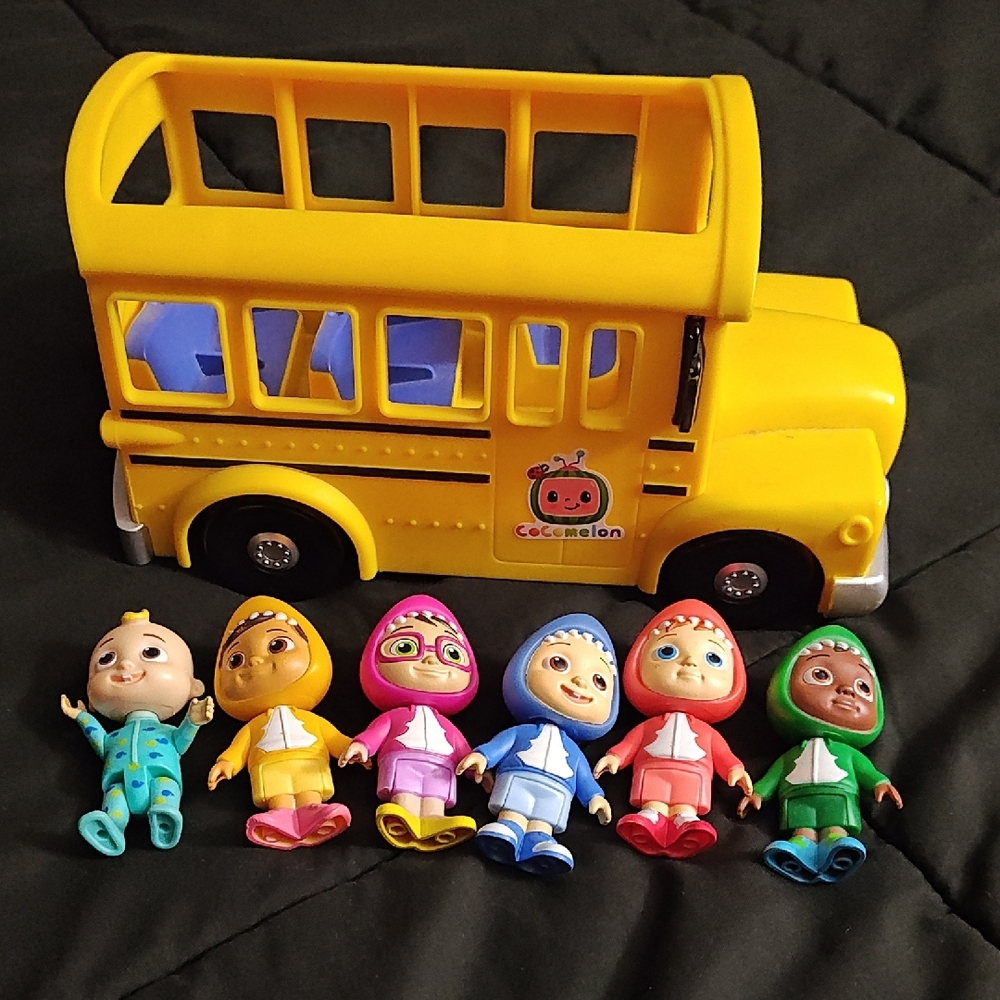 Yellow School Bus with Colorful Figures